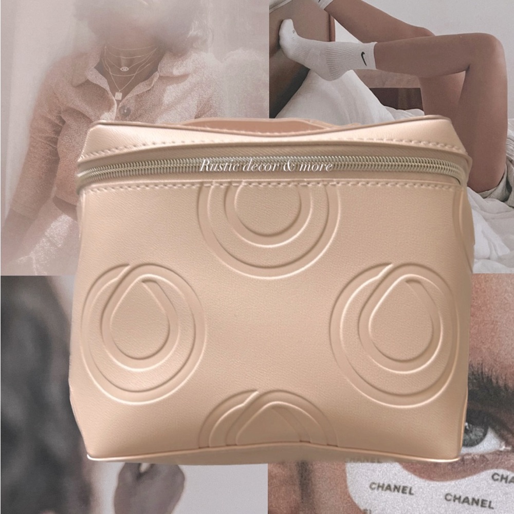 Monat Embossed Pink Makeup Bag Travel Case With Top Handle & Zipper Closure